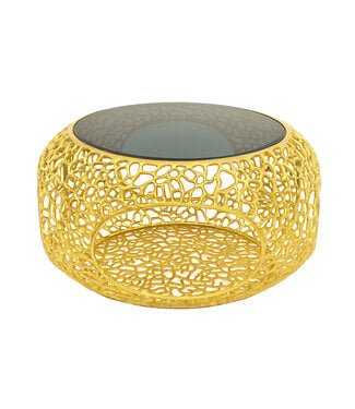 Invicta Interior Salontafel SPIN 75 cm, gehard zwart glazen onderstel, goudkleurig - 46985