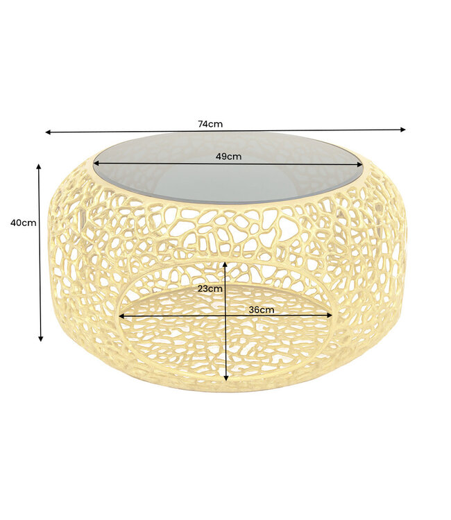 Invicta Interior Salontafel SPIN 75 cm, gehard zwart glazen onderstel, goudkleurig - 46985