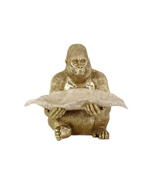 Invicta Interior Sculptuur GORILLA 40cm bladkom goudbeige - 48063