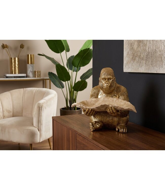 Invicta Interior Sculptuur GORILLA 40cm bladkom goudbeige - 48063