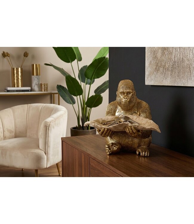 Invicta Interior Sculptuur GORILLA 40cm bladkom goudbeige - 48063