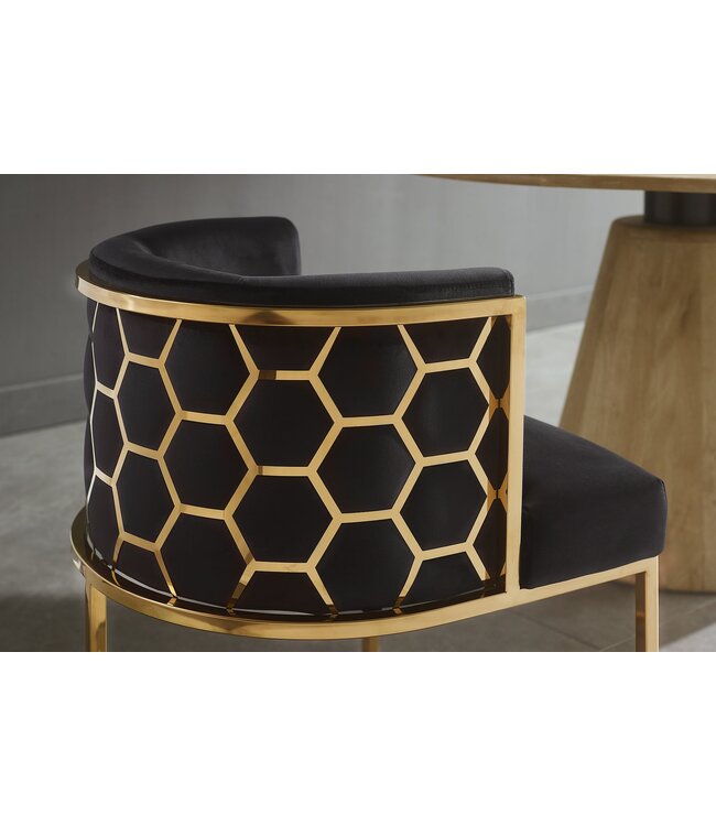 Invicta Interior Stoel ELEGANCE, zwart fluweel met goudkleurig roestvrijstalen frame - 47498