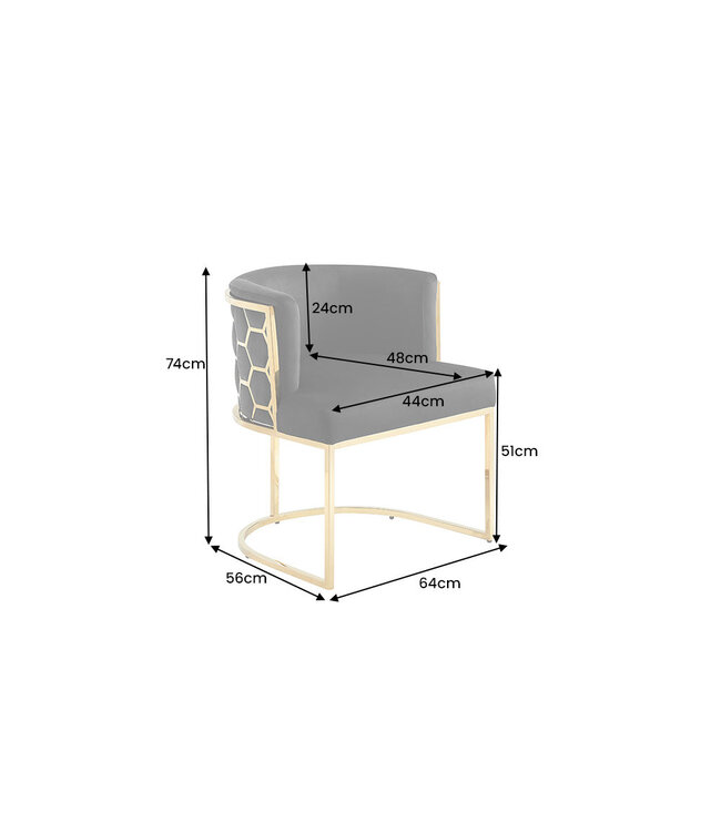 Invicta Interior Stoel ELEGANCE, zwart fluweel met goudkleurig roestvrijstalen frame - 47498