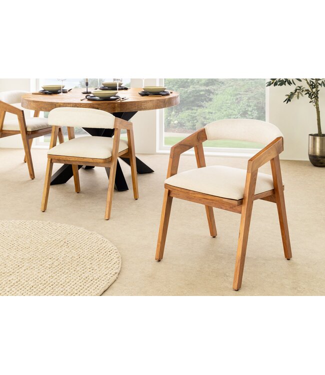 Invicta Interior Stoel MAMMUT van acaciahout met een natuurlijke honingkleurige afwerking en een platte geweven stof in lichtgrijs. - 47563