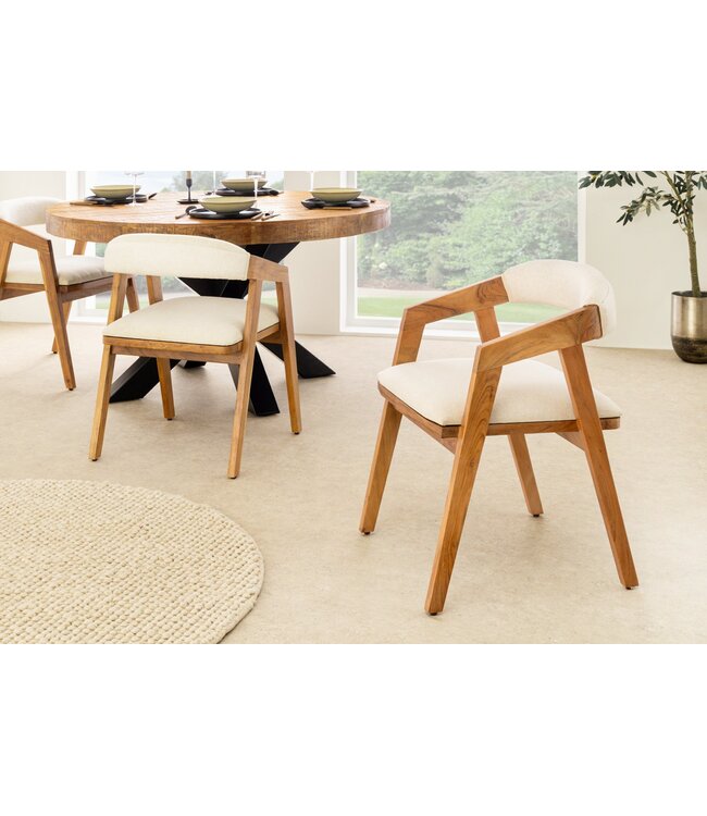 Invicta Interior Stoel MAMMUT van acaciahout met een natuurlijke honingkleurige afwerking en een platte geweven stof in lichtgrijs. - 47563