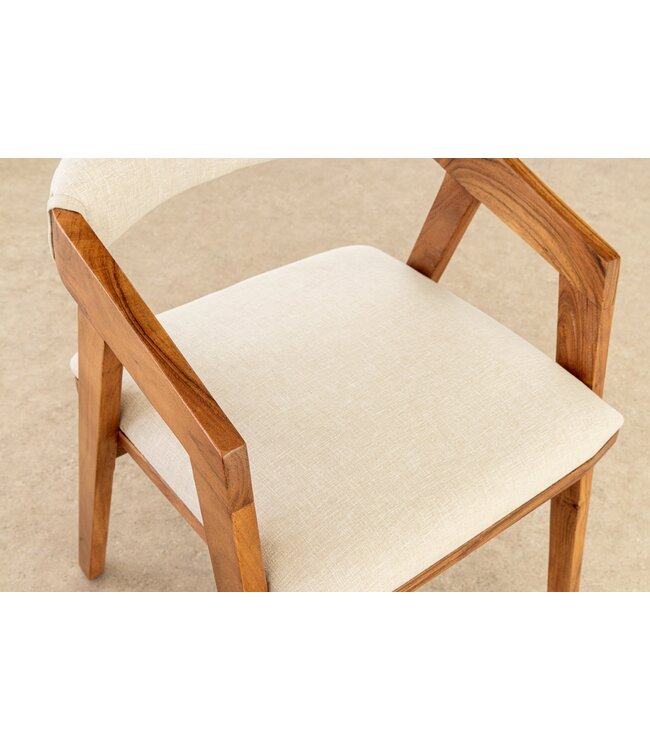 Invicta Interior Stoel MAMMUT van acaciahout met een natuurlijke honingkleurige afwerking en een platte geweven stof in lichtgrijs. - 47563