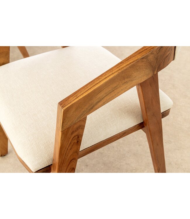 Invicta Interior Stoel MAMMUT van acaciahout met een natuurlijke honingkleurige afwerking en een platte geweven stof in lichtgrijs. - 47563