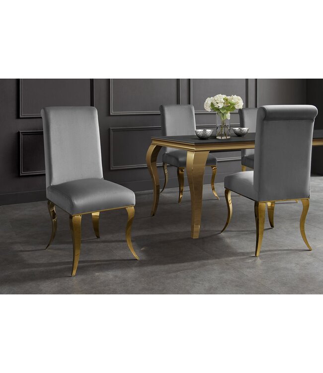 Invicta Interior Stoel MODERN BAROCK fluweelgrijs met gouden roestvrijstalen poten - 47490