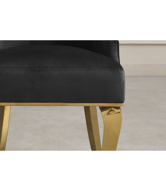 Invicta Interior Stoel MODERN BAROCK met leeuwenkopgreep, roestvrijstalen poten, goudkleurig fluweel, zwart - 47492