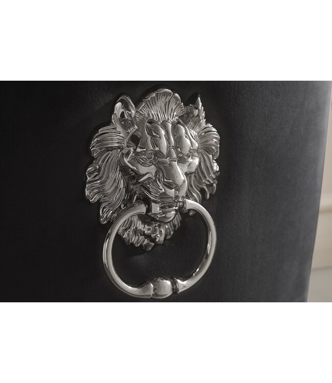 Invicta Interior Stoel MODERN BAROCK met leeuwenkopgreep, roestvrijstalen poten, zilverkleurig fluweel, zwart - 47491