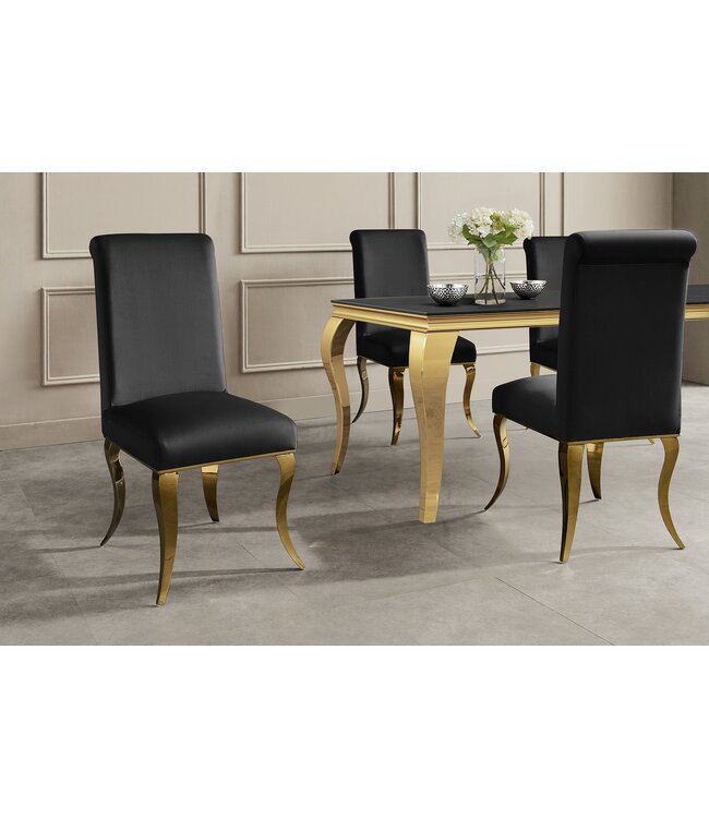 Invicta Interior Stoel MODERN BAROCK, zwart fluweel met gouden roestvrijstalen poten - 47488