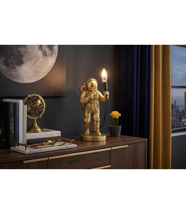 Invicta Interior Tafellamp ASTRONAUT 37 cm handgemaakte sculptuur goud - 48049