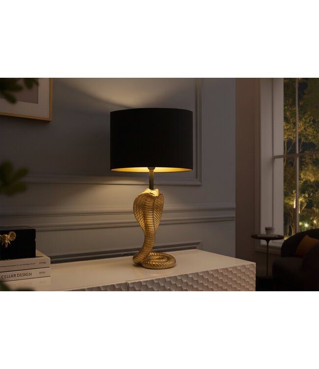Invicta Interior Tafellamp COBRA 65 cm, zwarte lampenkap met gouden frame - 45745