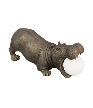 Invicta Interior Tafellamp HIPPO 45 cm nijlpaardsculptuur met zwarte lampenkap - 48053