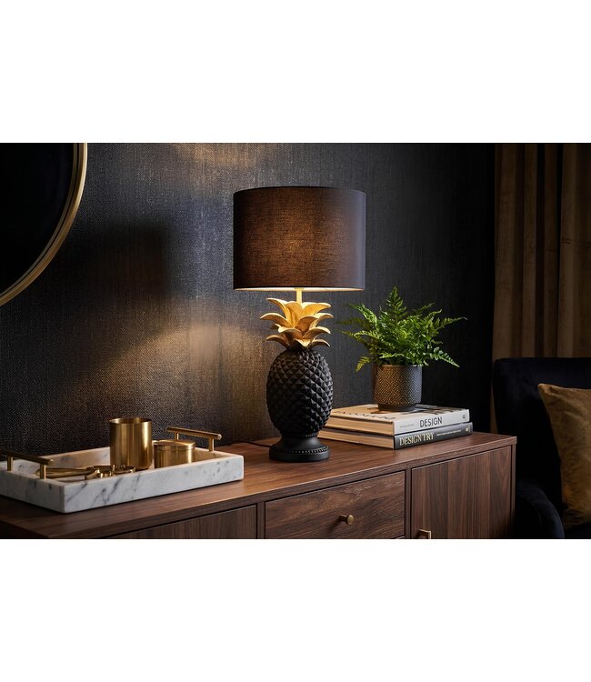Invicta Interior Tafellamp PINEAPPLE 50cm met kap zwart goud - 48047