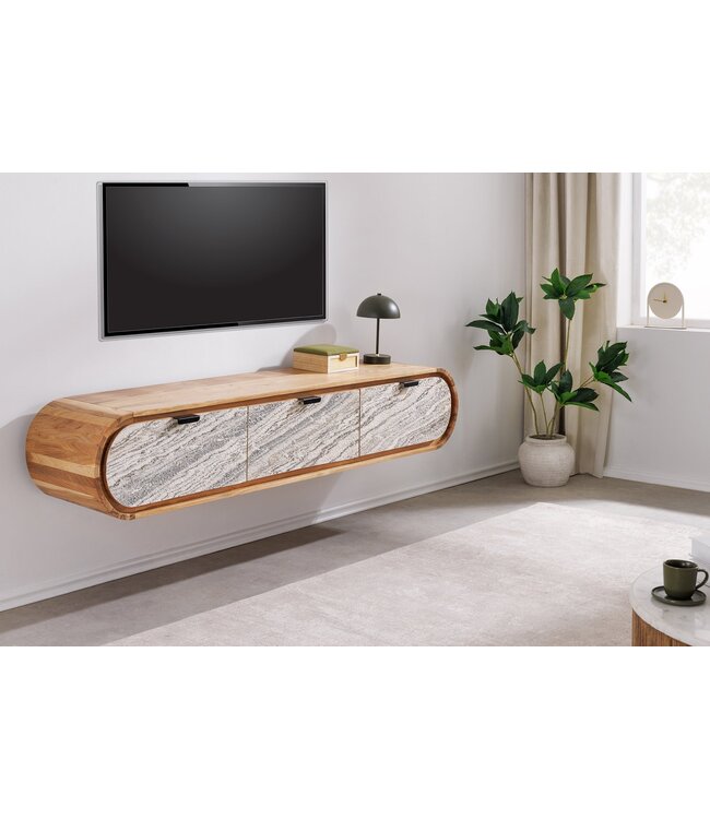 Invicta Interior TV-Board ORGANIC 160cm hangend acaciahout naturel met steenlook voorkant - 47757