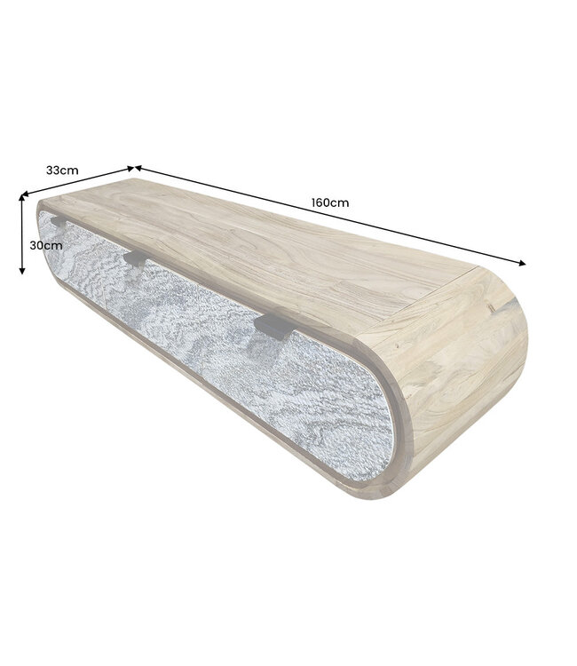 Invicta Interior TV-Board ORGANIC 160cm hangend acaciahout naturel met steenlook voorkant - 47757