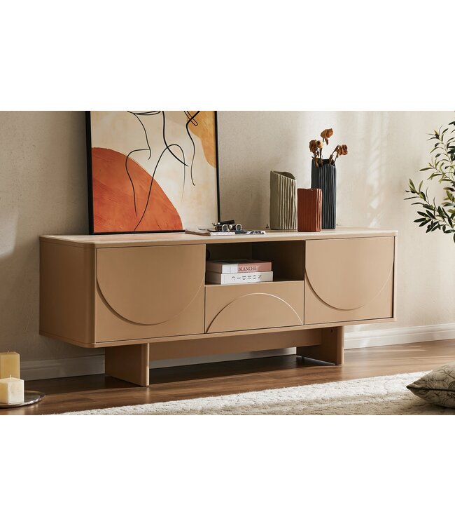 Invicta Interior TV-meubel SAVOY 150cm 3D naturel met travertijnmarmeren keramisch blad - 47797