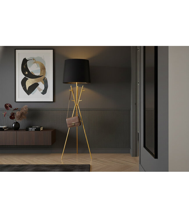 Invicta Interior Vloerlamp WARDROBE 175cm gouden kledingkast met zwarte stoffen kap - 47915