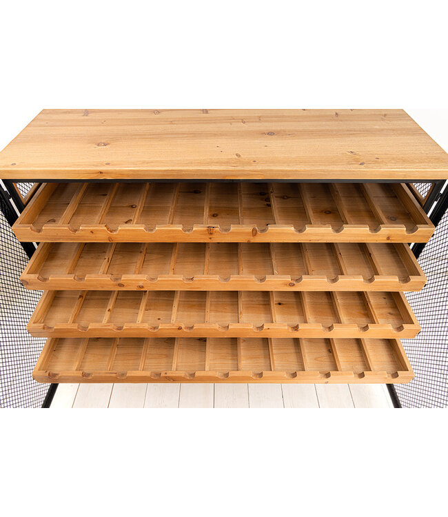 Invicta Interior Wijnkast BODEGA 130 cm voor 55 flessen, naturel vurenhout met zwart metalen frame - 44750