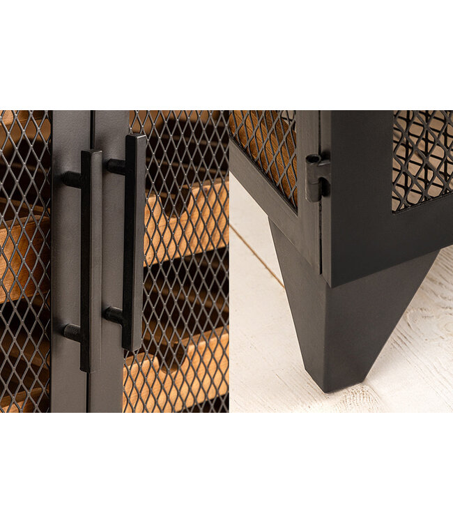 Invicta Interior Wijnkast BODEGA 130 cm voor 55 flessen, naturel vurenhout met zwart metalen frame - 44750