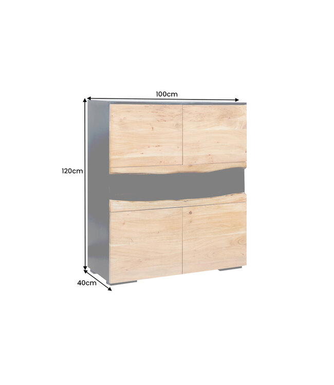 Invicta Interior Highboard GRAND ACACIA 120 cm, acaciahout met natuurlijke rand en LED-verlichting - 44096