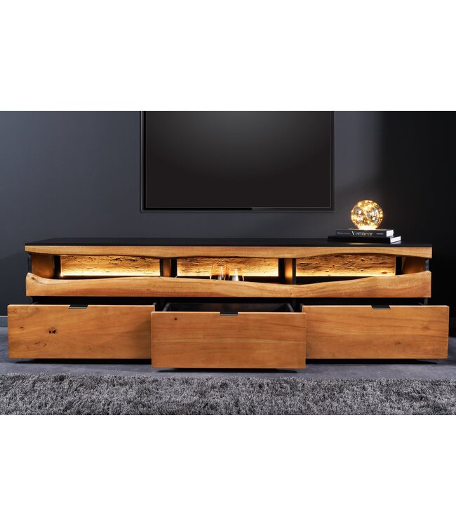 Invicta Interior TV-bord GRAND ACACIA 180 cm, acaciahout met natuurlijke rand en LED-verlichting - 44097