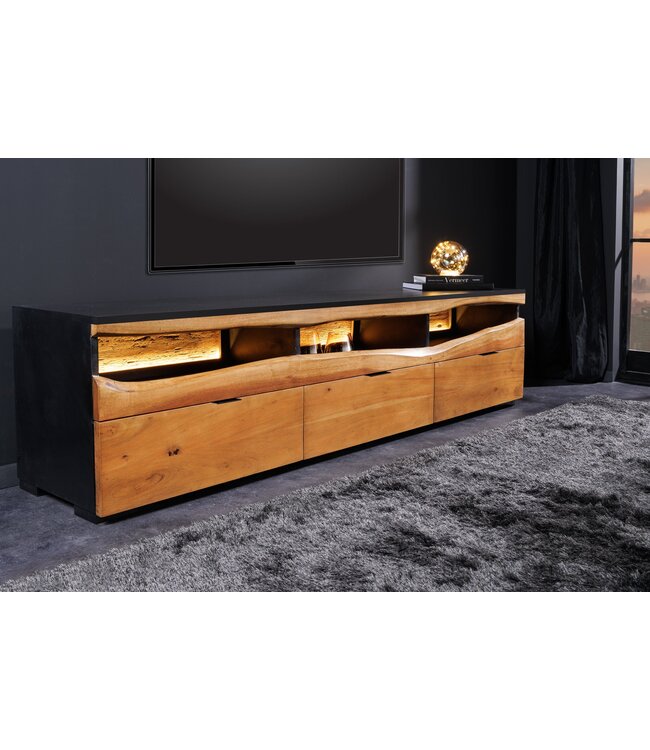 Invicta Interior TV-bord GRAND ACACIA 180 cm, acaciahout met natuurlijke rand en LED-verlichting - 44097