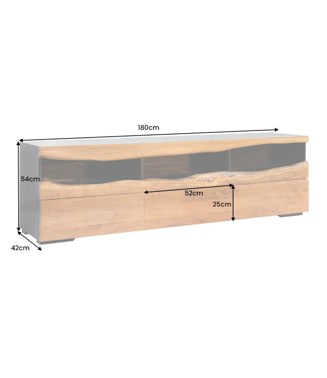 Invicta Interior TV-bord GRAND ACACIA 180 cm, acaciahout met natuurlijke rand en LED-verlichting - 44097