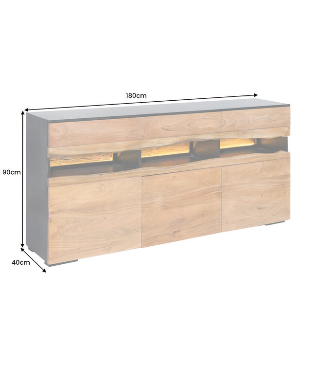 Invicta Interior Dressoir GRAND ACACIA 180 cm, acaciahout, natuurlijke rand met LED-verlichting - 44095