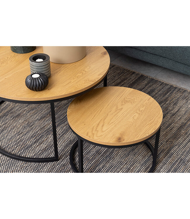 Invicta Interior Salontafel ELEGANCE 80 cm, set van 2, met een look van wild eikenhout - 43642