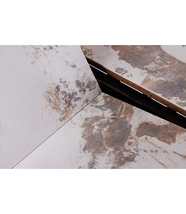 Invicta Interior UNIEKE eettafel 160-200 cm, uitschuifbaar, met keramisch blad in walnoothoutlook en natuursteenlook. - 47676