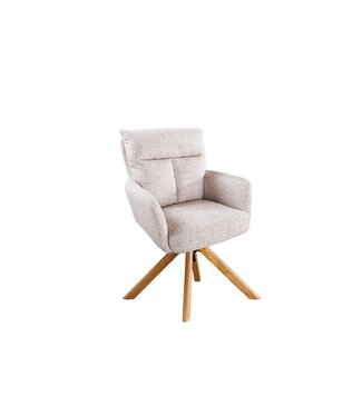 Invicta Interior Draaistoel BIG GEORGE 360° met automatische terugkeerfunctie, gestructureerde stof in champagnegrijs met eikenhouten frame - 47937