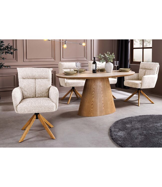 Invicta Interior Draaistoel BIG GEORGE 360° met automatische terugkeerfunctie, gestructureerde stof in champagnegrijs met eikenhouten frame - 47937