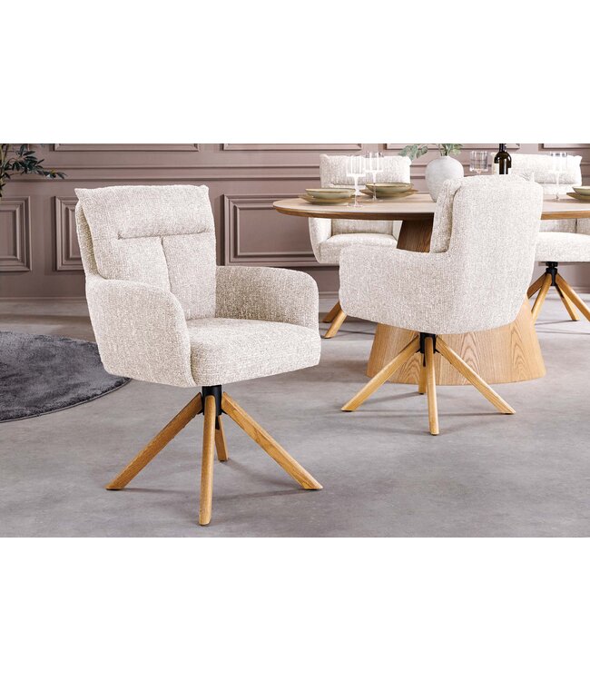 Invicta Interior Draaistoel BIG GEORGE 360° met automatische terugkeerfunctie, gestructureerde stof in champagnegrijs met eikenhouten frame - 47937