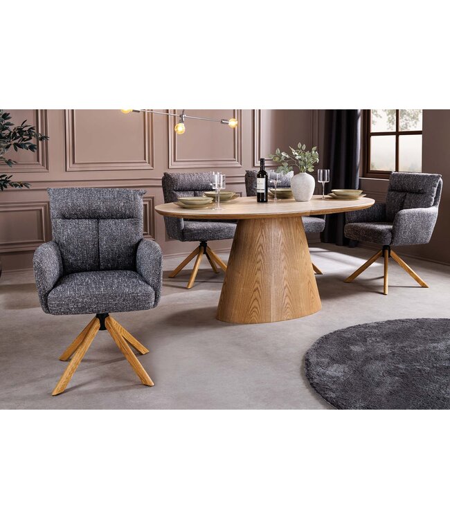 Invicta Interior Draaistoel BIG GEORGE 360° met automatische terugkeerfunctie, getextureerde stof in grijs met eikenhouten frame - 47936