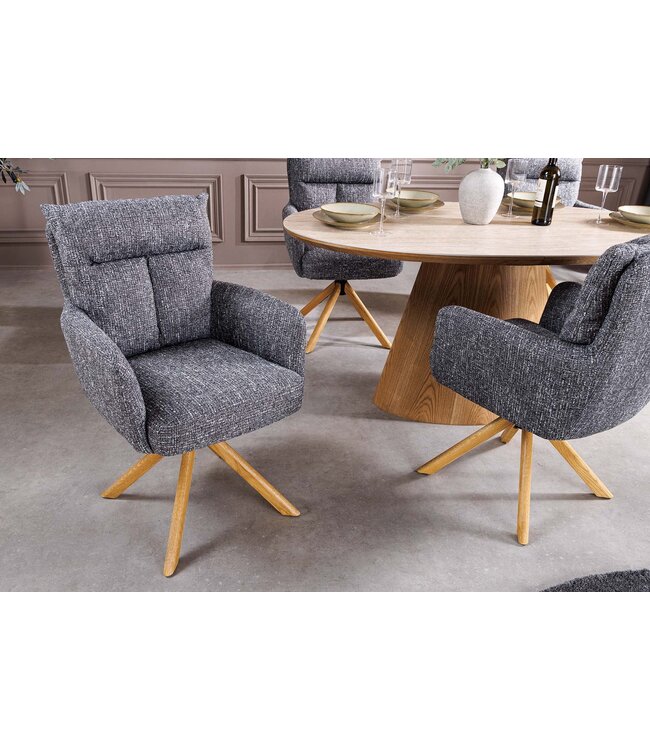 Invicta Interior Draaistoel BIG GEORGE 360° met automatische terugkeerfunctie, getextureerde stof in grijs met eikenhouten frame - 47936