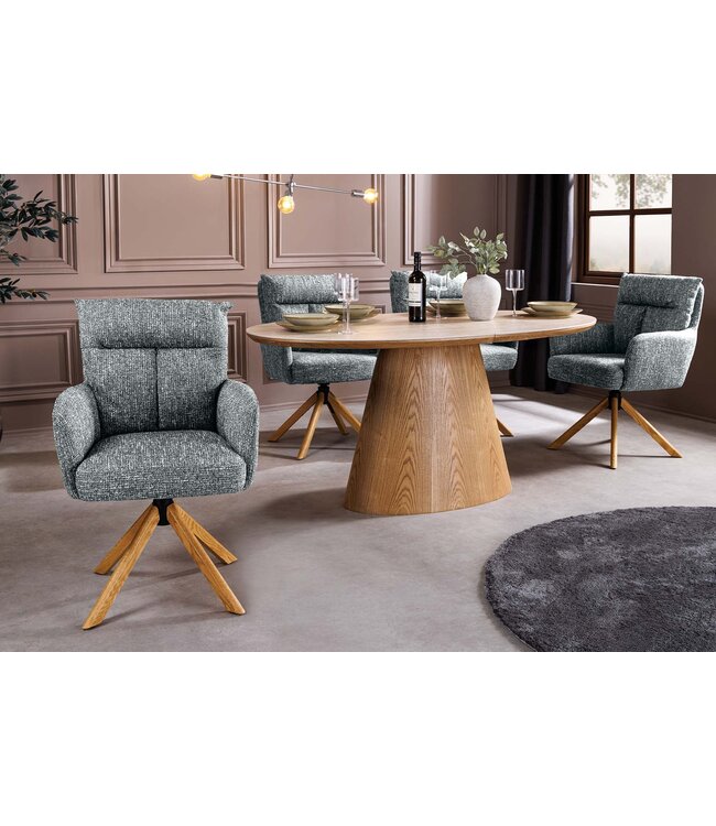 Invicta Interior Draaistoel BIG GEORGE 360° met automatische terugkeerfunctie, groene stof met structuur en eikenhouten frame. - 47938