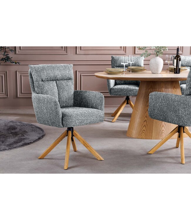 Invicta Interior Draaistoel BIG GEORGE 360° met automatische terugkeerfunctie, groene stof met structuur en eikenhouten frame. - 47938