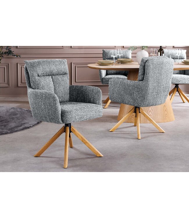 Invicta Interior Draaistoel BIG GEORGE 360° met automatische terugkeerfunctie, groene stof met structuur en eikenhouten frame. - 47938