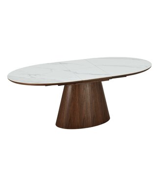 Invicta Interior UNIEKE eettafel 160-200 cm, uitschuifbaar, donker walnoothoutlook, wit keramisch marmeren blad - 47674