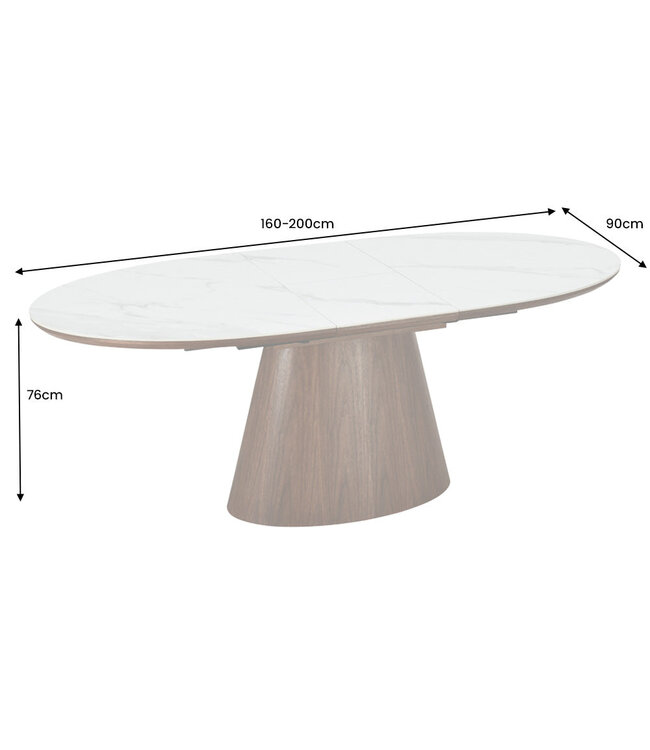 Invicta Interior UNIEKE eettafel 160-200 cm, uitschuifbaar, donker walnoothoutlook, wit keramisch marmeren blad - 47674