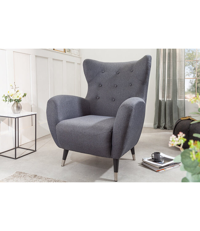 Invicta Interior Fauteuil DON antraciet met zilveren accenten, plat geweven stof. - 45964
