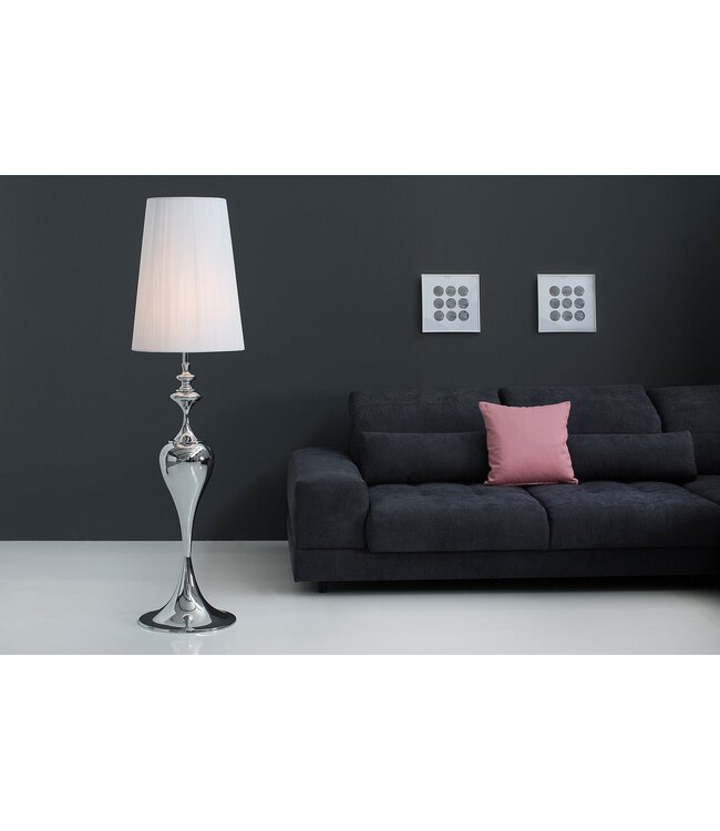 Invicta Interior Vloerlamp LUCIE 160 cm wit zilver nylon kap barokstijl wit - 38572