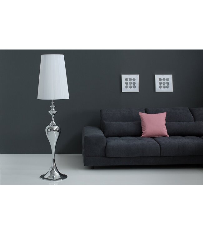 Invicta Interior Vloerlamp LUCIE 160 cm wit zilver nylon kap barokstijl wit - 38572