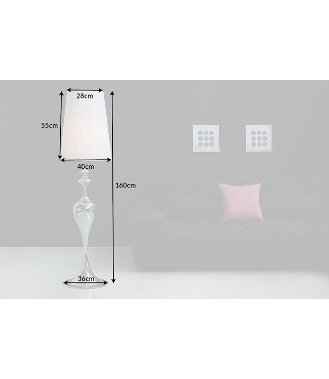 Invicta Interior Vloerlamp LUCIE 160 cm wit zilver nylon kap barokstijl wit - 38572