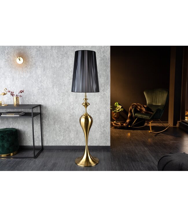 Invicta Interior Vloerlamp LUCIE 160cm metaal goud nylon kap zwart - 41526