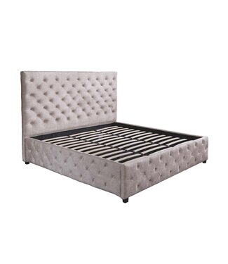 Invicta Interior Bed PARIS 180x200cm CHESTERFIELD-look fluweel champagnebeige met opbergruimte - 48076