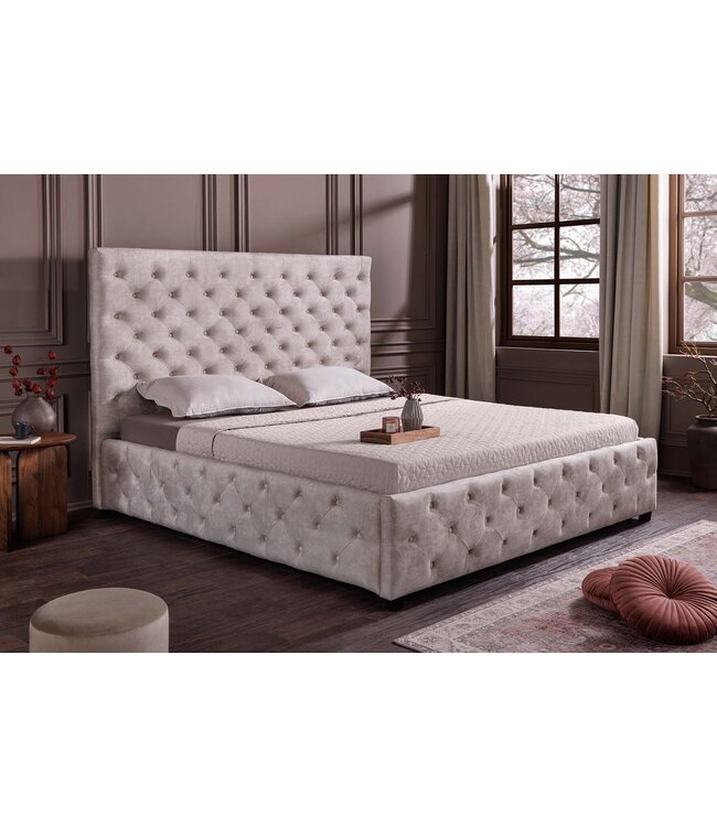 Invicta Interior Bed PARIS 180x200cm CHESTERFIELD-look fluweel champagnebeige met opbergruimte - 48076