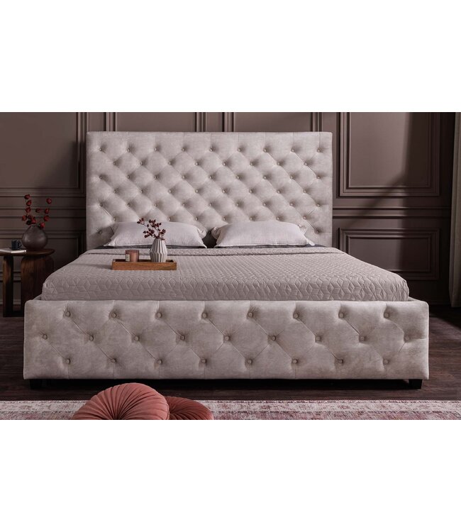 Invicta Interior Bed PARIS 180x200cm CHESTERFIELD-look fluweel champagnebeige met opbergruimte - 48076